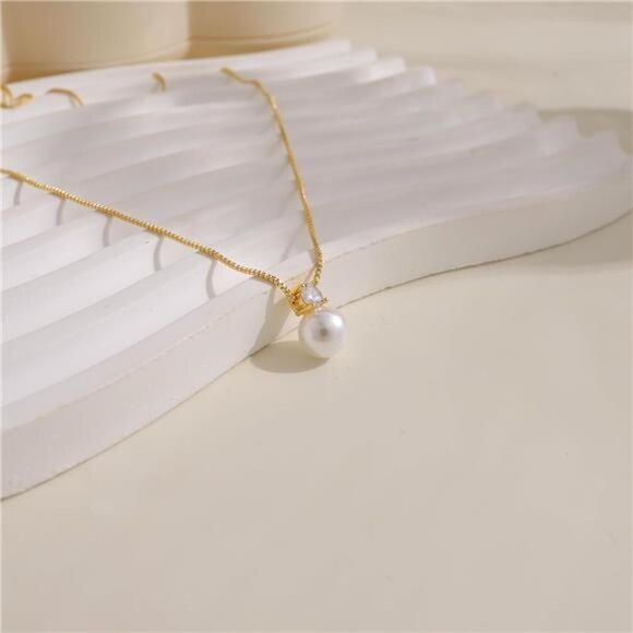 14K Gold Plated Natural Pearl Necklace | Dainty Adjustable Choker 16.5β - Picture 2 of 4